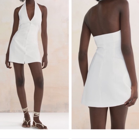 Zara White Crepe Fully Lined Lapel Tuxedo Halter Dress $89.90 - Picture 9 of 14